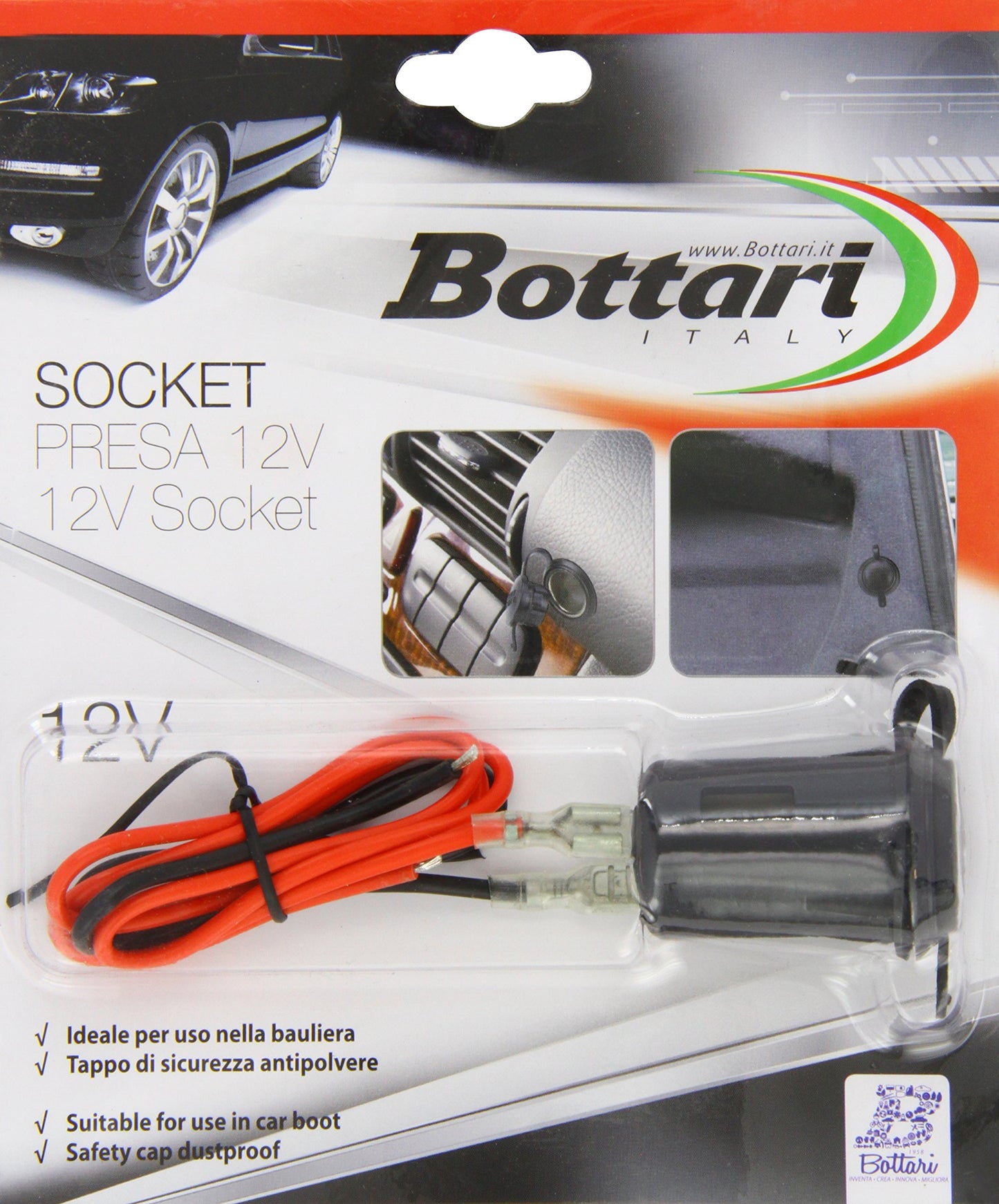 Bottari 30206 Presa Accendisigari per Auto, 12V, 5cm x 13cm x 3cm, Nero