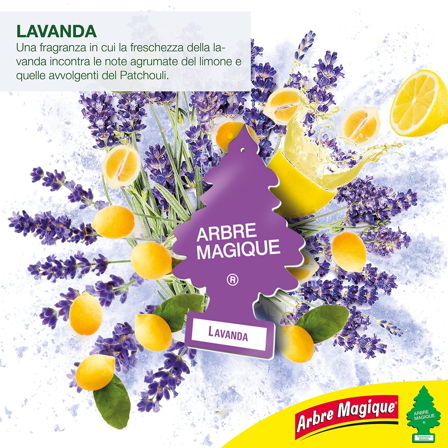 Arbre Magique Mono, Profumatore Auto, Fragranza Lavanda, Profumazione Fresca e Versatile, Durata fino a 7 Settimane, Made in Italy, Confezione da 1 Pezzo