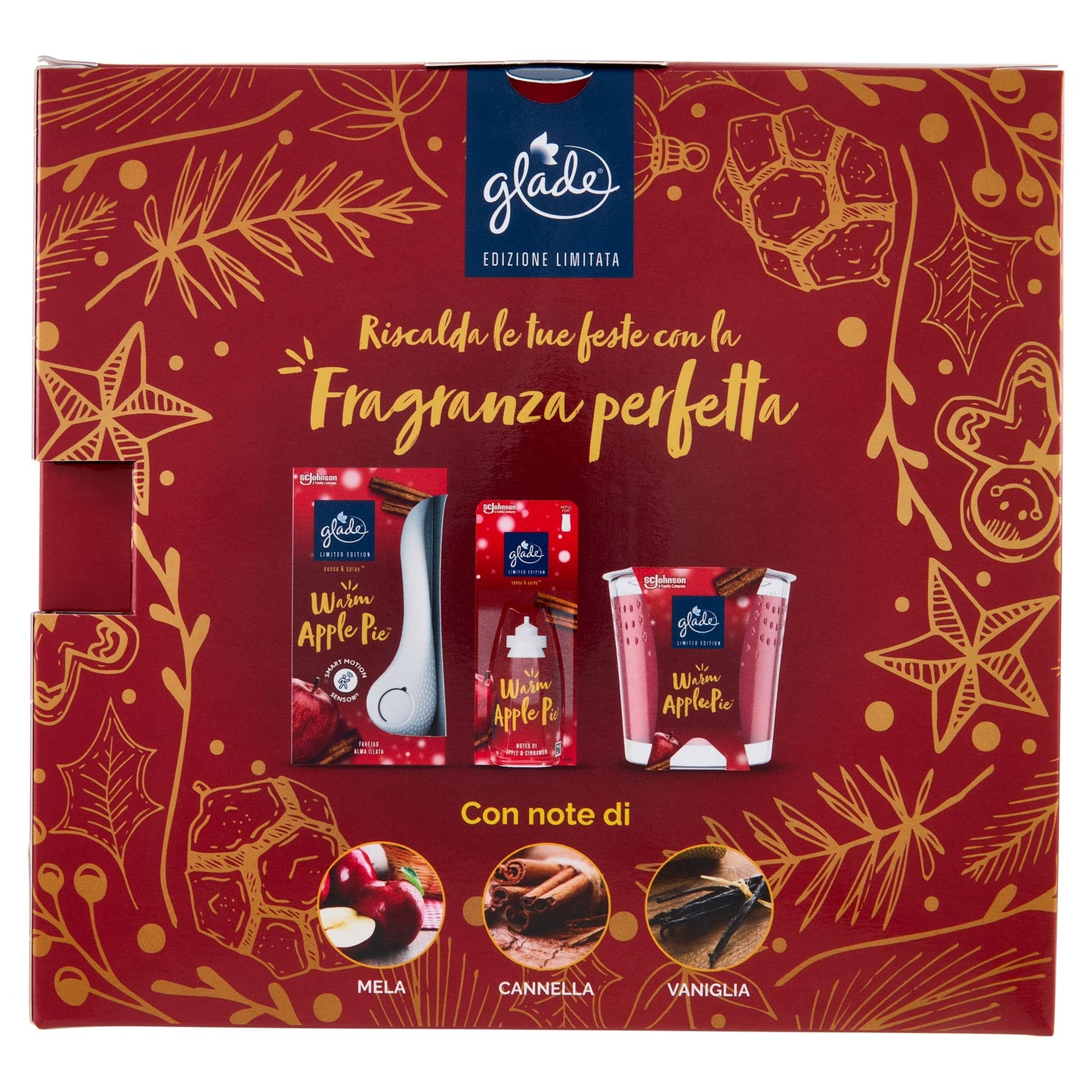 Glade Cofanetto Regalo Warm Apple Pie (Candela, Diffusore Sense & Spray e 2 ricariche), Idea Regalo Natale