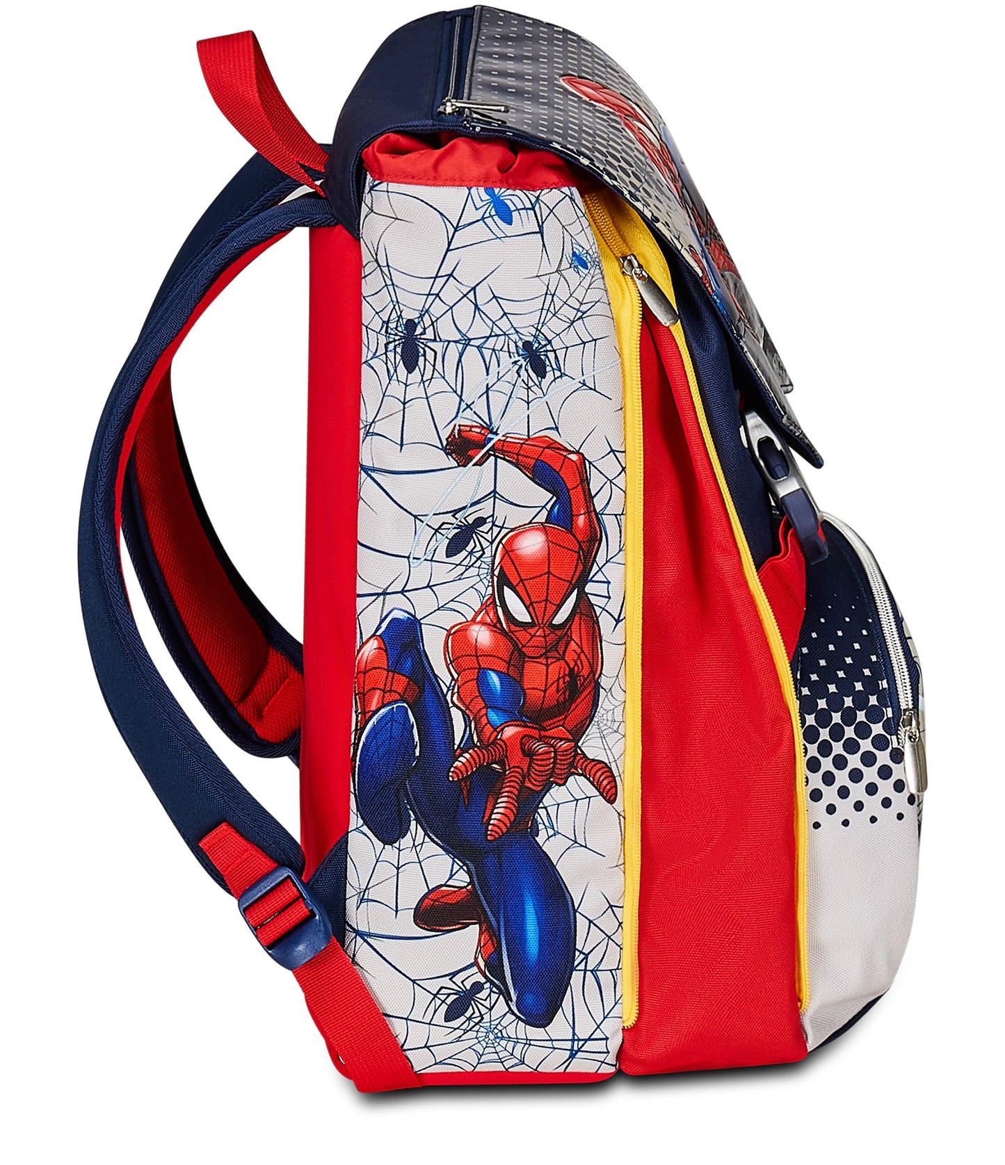 Seven Zaino Scuola Estensibile DISNEY - SPIDER-MAN WEBBED WONDER, Blu Rosso - Zaino Doppio Scomparto Sdoppiabile Tramite Zip e Con Tasca Porta Borraccia, Zaino Bambino - Marvel Merchandising