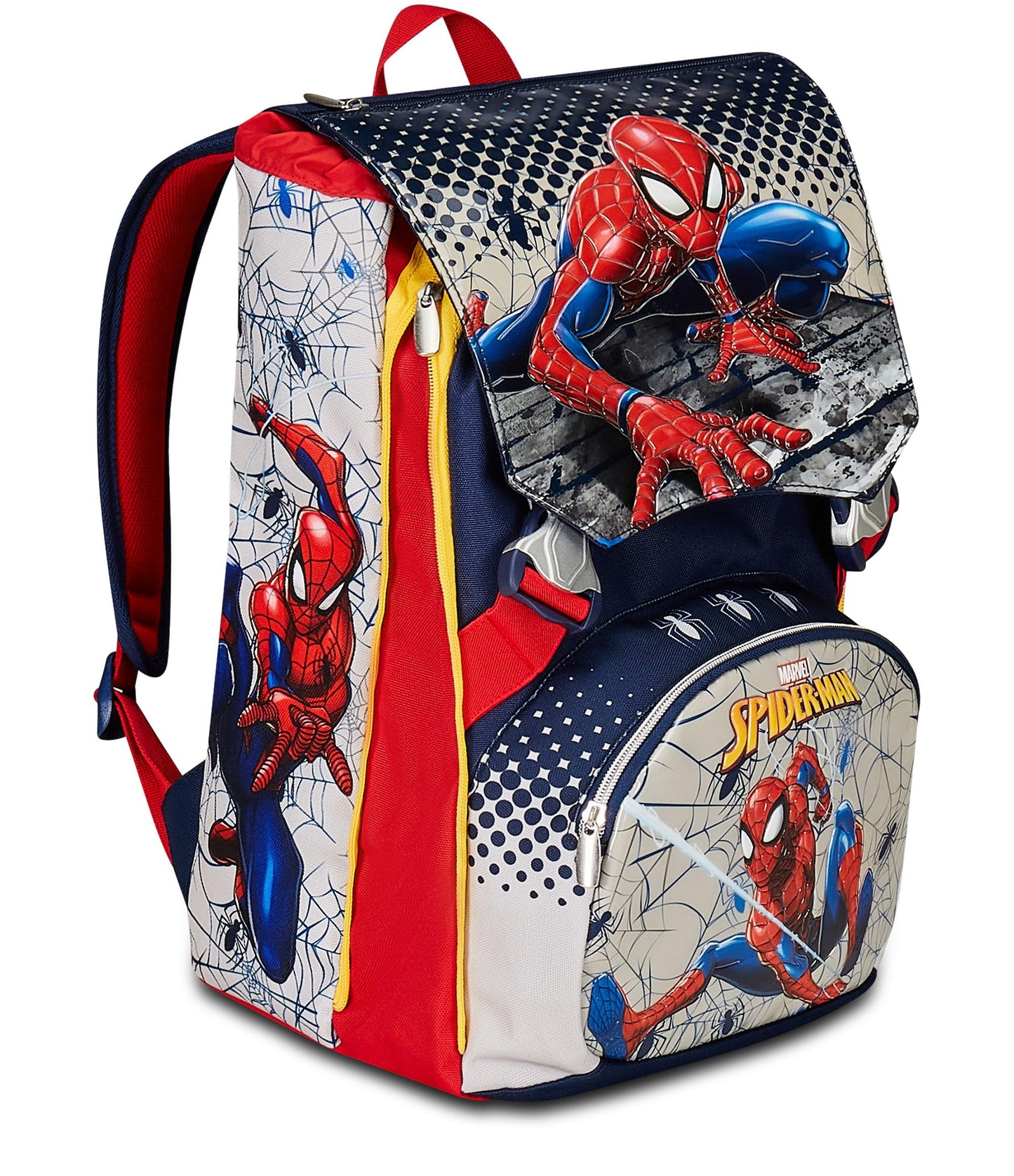 Seven Zaino Scuola Estensibile DISNEY - SPIDER-MAN WEBBED WONDER, Blu Rosso - Zaino Doppio Scomparto Sdoppiabile Tramite Zip e Con Tasca Porta Borraccia, Zaino Bambino - Marvel Merchandising