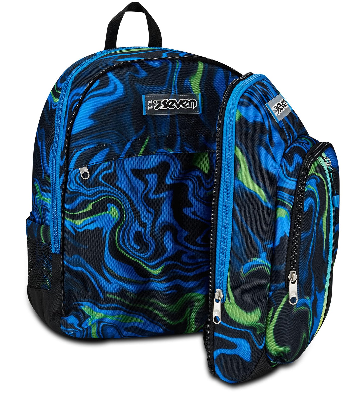 Seven Zaino Scuola Adavanced Detach, Nero Blu, Multi-Shade Boy, Doppio Scomparto Con Tasca Staccabile Uso Zainetto, Tasca Porta PC, Tasca Porta Borraccia, Zaino Medie e Superiori, Bambino Ragazzo