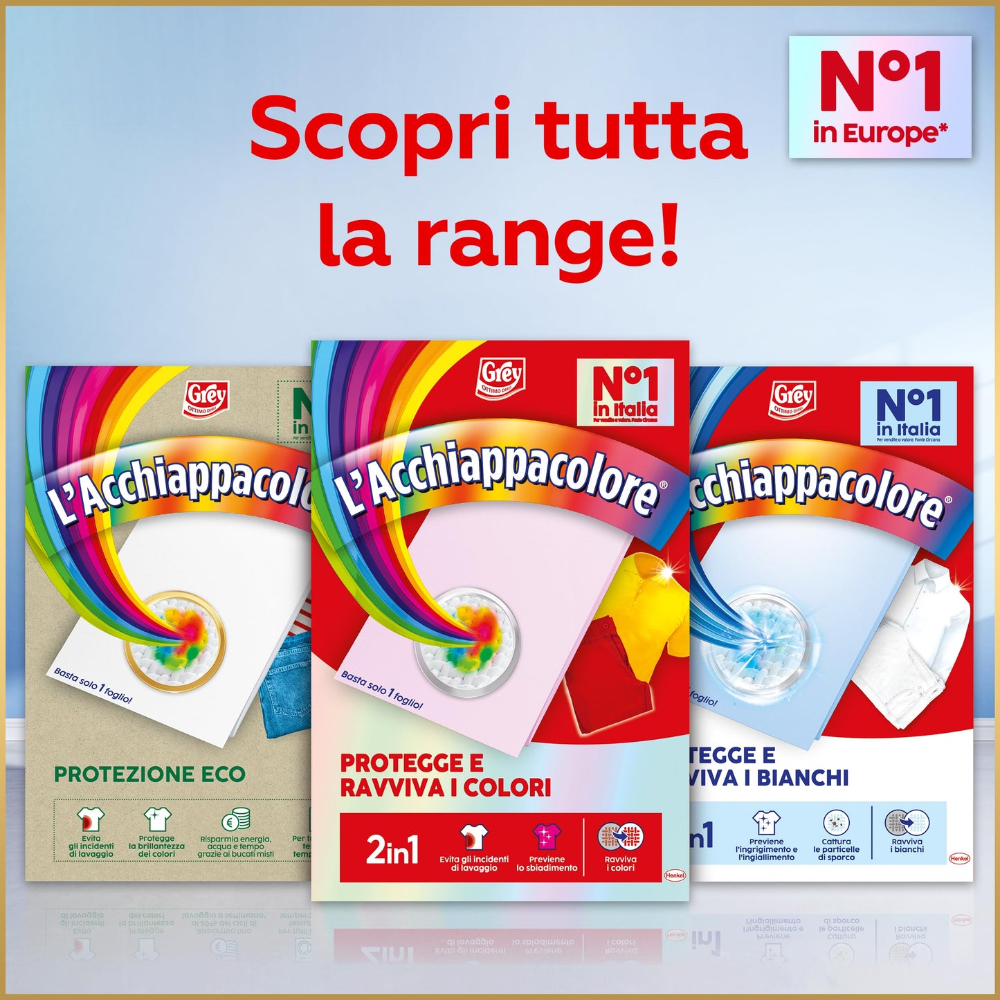 Grey L'Acchiappacolore 2in1 Protegge e Ravviva i Colori, Fogli Cattura Colore e Proteggi Colore, Confezione da 18 fogli