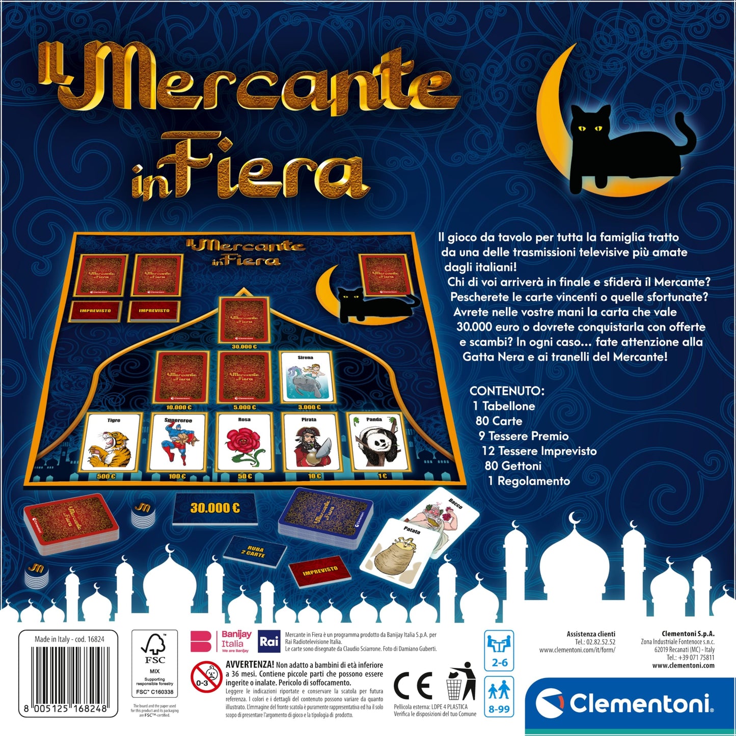 Clementoni - 16824 - Mercante in Fiera - Show TV - Gioco Da Tavolo Di Società Per Tutta La Famiglia, Gioco Adulti & Bambini 8-99 Anni, 2-6 Giocatori, Lingua Italiano, Made In Italy