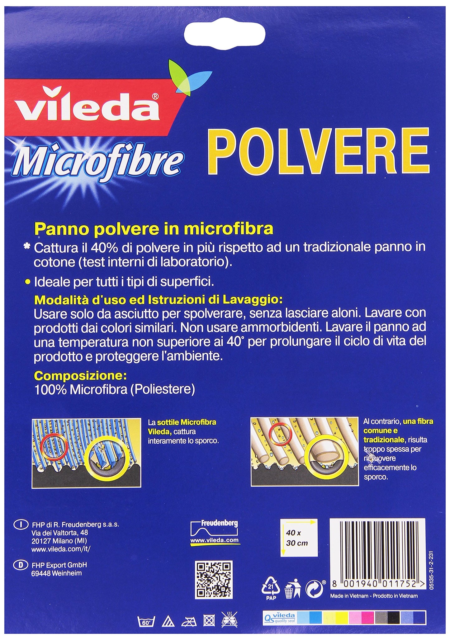 Vileda Panno Polvere, Panno in Microfibra, Azione Elettrostatica, Lavabile in Lavatrice, Mobido, Delicato, 40 X 30 X 0.4 Cm, Multicolore