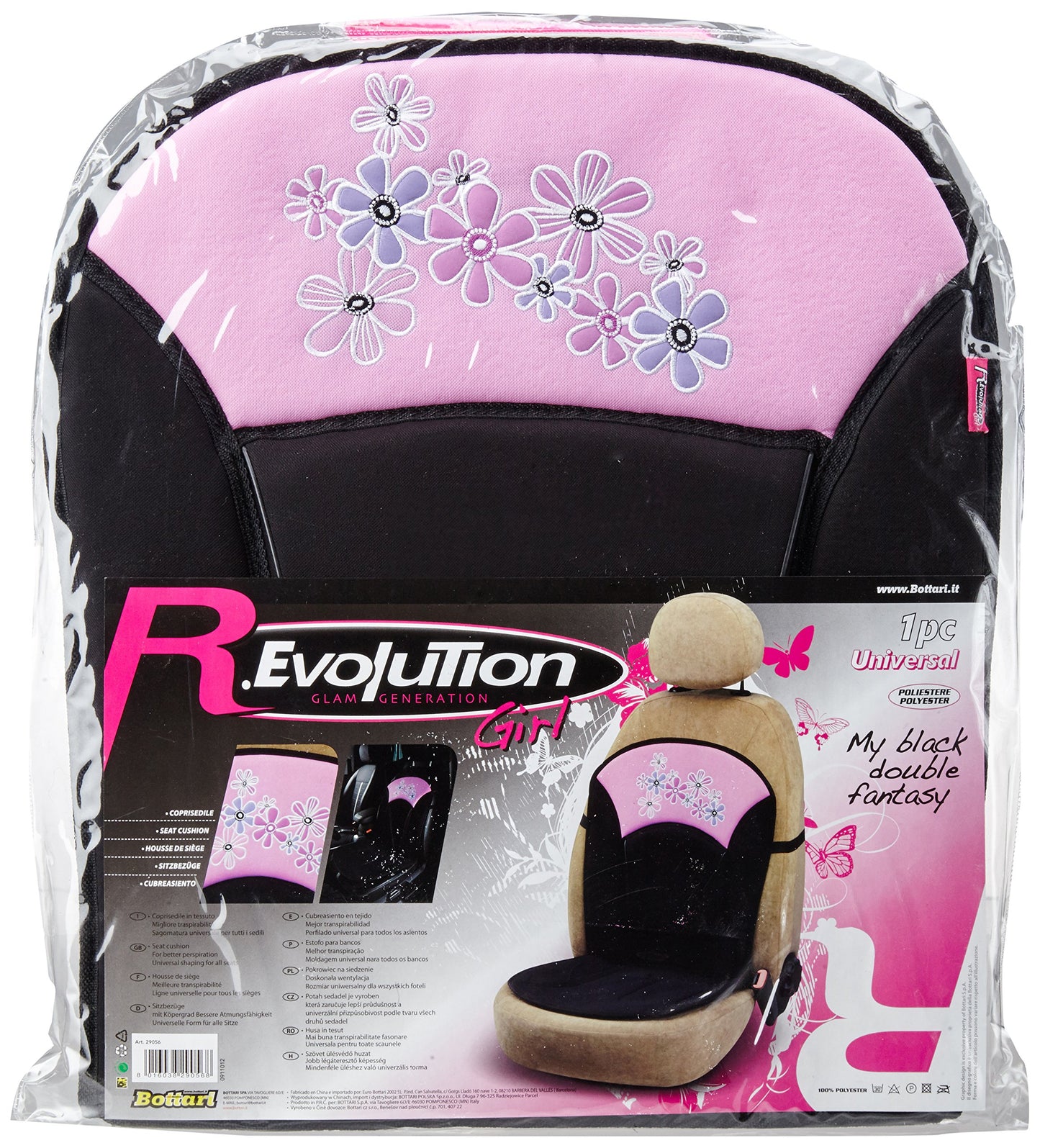 Bottari 29056 Coprisedile Imbottito per Auto, Nero/Rosa