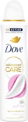 Dove Deodorante Spray Advanced Care Soft Feel, con Formula Idratante e Delicata sulla Pelle, Senza Alcol, Pelle Asciutta Fino a 72 Ore, Deodorante Uomo e Donna, 150ml