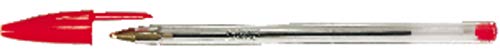 BIC® - Penna a sfera Cristal®, 0,4 mm, colore fusto: incolore, trasparente, 50 pezzi, colore: Rosso