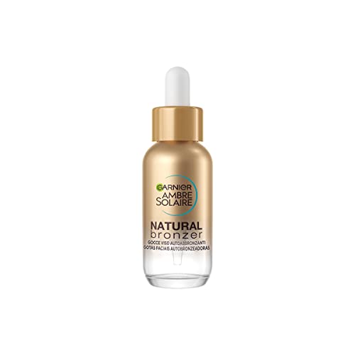 Garnier Gocce Viso Autoabbronzanti Natural Bronzer, Per un effetto Uniforme e Naturale, A Rapido Assorbimento, Azione Idratante, Con Acido Ialuronico e Acqua di Cocco, Ambre Solaire, 30 ml