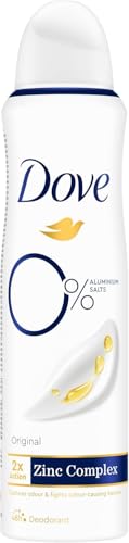 Dove Deodorante Spray 0% Original, Senza Alcol e Sali di Alluminio, con Formula Idratante e Delicata, Pelle Asciutta Fino a 48 Ore, Deodorante Uomo e Donna, 150ml