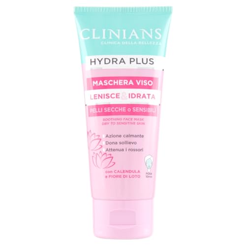 CLINIANS | Hydra Plus Maschera Viso Lenitiva, Dermatologicamente Testato, Made in Italy, 75 ml