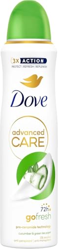 Dove Deodorante Spray Advanced Care Go Fresh Cetriolo e Té Verde, con Formula Idratante e Delicata sulla Pelle, Senza Alcol, Pelle Asciutta Fino a 72 Ore, Deodorante Uomo e Donna, 150ml