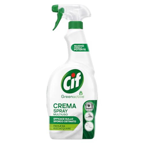 Cif Crema Spray Multiuso, Formula Potenziata e Innovativa, Adatto a Tutte le Superfici, Efficace sullo Sporco Ostinato, Facile da Risciacquare, Formula Green Active, 650 ml
