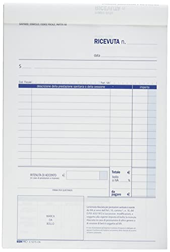 EDIPRO - E5275CN - Blocco ricevuta sanitaria 50x2 autoricalcante f.to 22x14,8