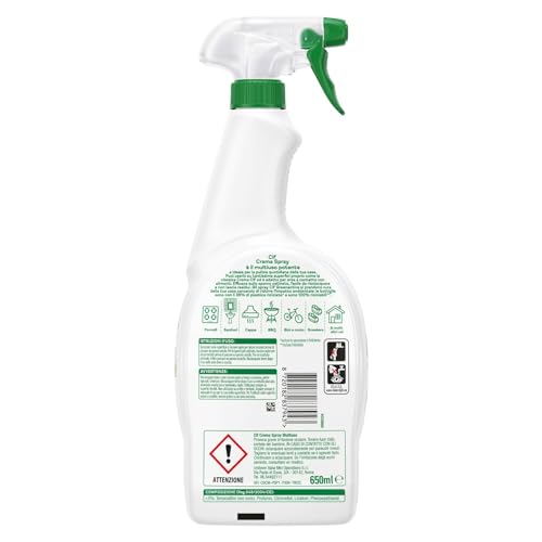 Cif Crema Spray Multiuso, Formula Potenziata e Innovativa, Adatto a Tutte le Superfici, Efficace sullo Sporco Ostinato, Facile da Risciacquare, Formula Green Active, 650 ml