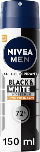NIVEA MEN Black & White Invisible Ultimate Impact Spray 150 ml, Deodorante uomo 72h, Deodorante spray antitraspirante contro odori, sudore, residui, irritazioni e macchie su tessuti chiari e scuri