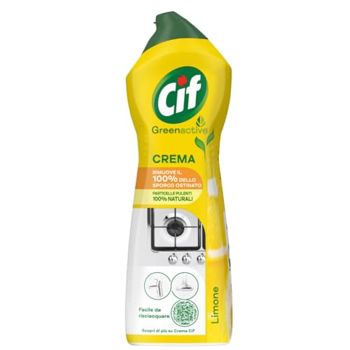 Cif Crema, Detergente per Superfici Dure, Formato 750 ml, Ideale su Grasso Incrostato, Residui di Cibo Bruciato e Macchie di Calcare, con Particelle Pulenti 100% Naturali, Limone