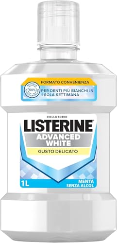 LISTERINE Collutorio Advanced White Collutorio sbiancante al gusto delicato di Menta, Collutorio senza alcool per denti bianchi e un'igiene orale completa, 1L
