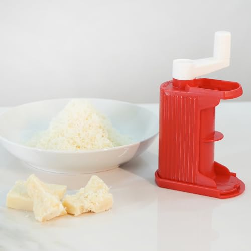 Rigamonti Parmesan Grater, Grattugia Manuale con Manovella, Rullo in Acciaio Inox per Formaggi, Cioccolato e Noci, BPA Free, Rosso, Smontabile e Lavabile in Lavastoviglie.