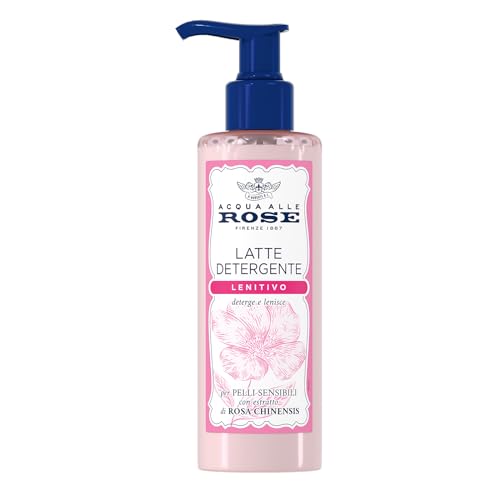 Acqua alle Rose, Latte Detergente Lenitivo, Con Estratto di Rosa Chinensis, Ideale per le Pelli Secche o Sensibili, Deterge e Idrata la Pelle Delicatamente, Uso Quotidiano, 200 ml