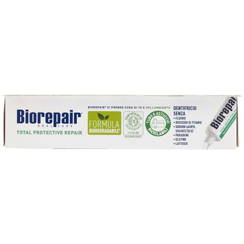 Biorepair, Dentifricio Total Protective Repair, Ripara lo Smalto, Protegge da Placca, Tartaro e Carie, Ripara lo Smalto, Mantiene l'Alito Fresco, Dentifricio Senza Fluoro, 75 ml