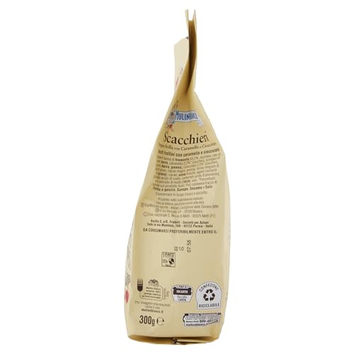 Mulino Bianco Biscotti Frollini Scacchieri con Doppia Frolla al Cioccolato e al Caramello, Ideali per Colazione o come Dolcetto, Senza Olio di Palma, 300 g