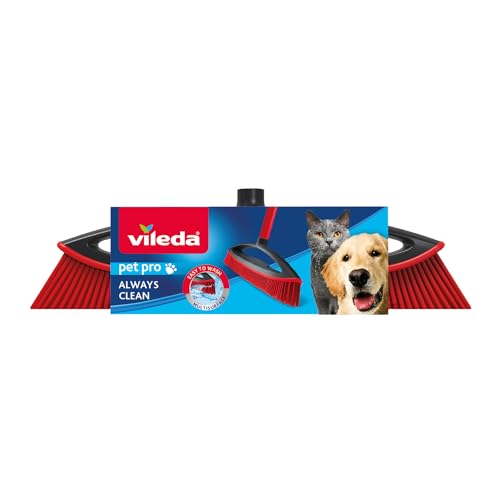 Vileda Multi Rubber Broom for Indoor and Outdoor Environments, Hard Rubber and Natural Rubber Suitable for Animal Fur and Hair, Red/Black, 34 x 13.5 x 4 cm