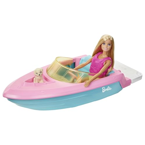 Barbie Boat with Puppy and Accessories - Floating in the Water - Gift for Children from 3 to 7 Years