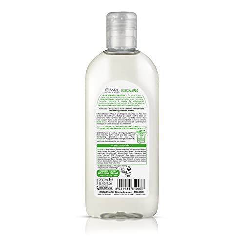 Omia - Fisio Shampoo Eco Bio con Aloe Vera del Salento, Adatto ad un Uso Frequente - Ideale per Capelli Secchi, Dona Luminosità al Capello, Dermatologicamente Testato - Flacone da 250 ml