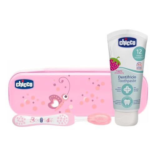 Chicco Set 2 Spazzolini da Denti per Bambini con Ventosa, Testina Arrotondata, Setole Morbide Delicate su Gengive e Dentini, Ampio Manico Antiscivolo, Coprisetole Incluso, 2 Pezzi, Bimbo