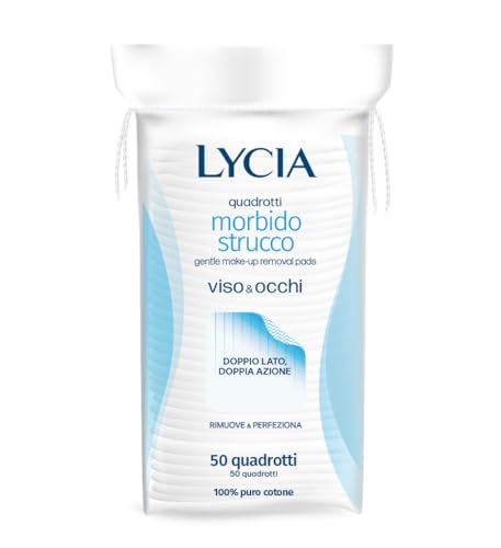 Lycia - Original Dischetti Struccanti Grandi Quadrati 50 pezzi, Dischetti 100% Cotone, Doppia Trama per Rimuovere con un lato e Perfezionare con l'altro