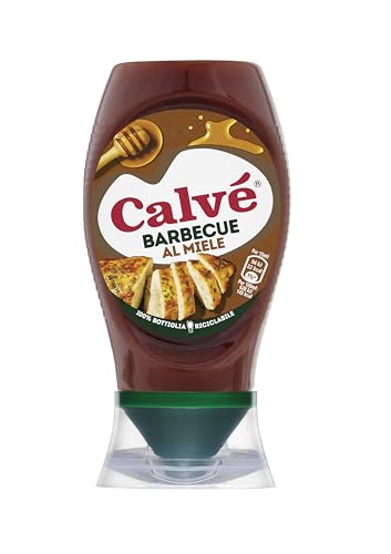 Calvé Salsa Barbeque al Miele, Formato 250 ml, Salsa Bbq al Miele, Ideale per Carni Bianche e dal Sapore più Intenso, Combina la Nota Affumicata con la Dolcezza del Miele, Bottiglia 100% Riciclata