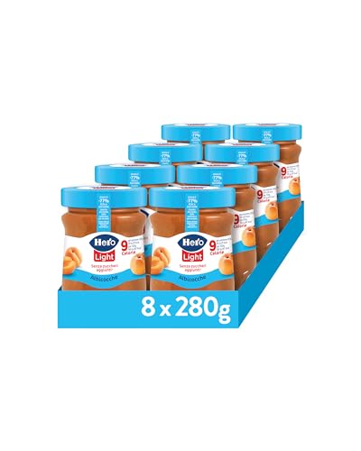 Hero Light Confettura light, 8 vasetti da 280 gr, marmellata e confettura extra, frutta di alta qualità, senza conservanti e senza coloranti, pochissime calorie per porzione