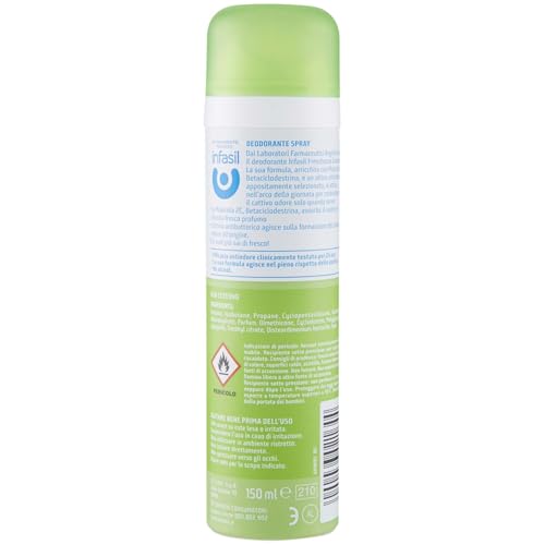 Infasil Deodorante Spray Freschezza Dinamica con Molecola 2C, Betaciclodestrina, Senza Alcol e con Antibatterico, Efficace Fino a 24h, 150 ml