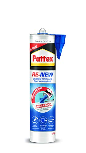Pattex RE-NEW Bianco, Silicone Sigillante Bianco per Rinnovare le Sigillature ed Eliminare la Muffa, Tripla Azione Antimuffa, Rinnova Fughe e Piastrelle, Autolisciante