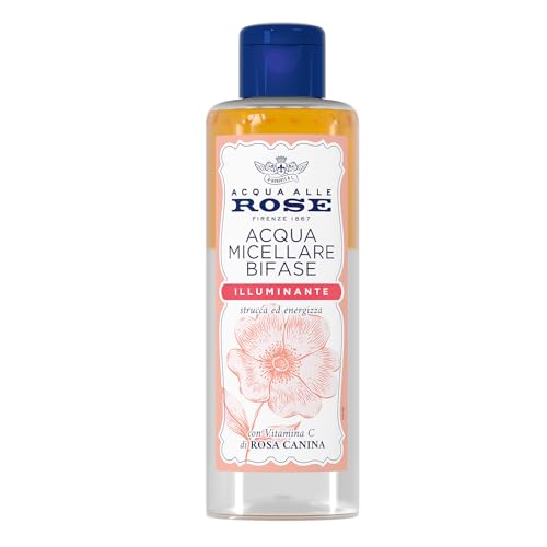 Acqua alle Rose, Acqua Micellare Bifase Illuminante per Pelli Spente o Opache, Deterge ed Energizza la pelle con Vitamina C di Rosa Canina, Efficace sul Trucco Waterproof, 200 ml