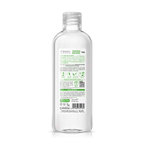 Omia - Non Sapone Eco Bio con Aloe Vera del Salento, Sapone Liquido per le Mani e per il Viso, Azione Idratante, Addolcente e Rinfrescante, Dermatologicamente Testato - Flacone da 750 ml