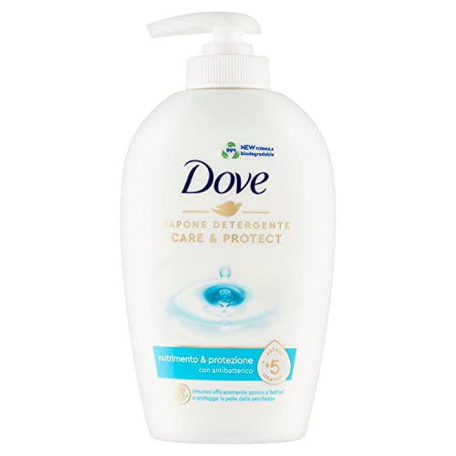 Dove, Sapone Liquido Mani, Sapone Detergente Mani Idratante, Care & Protect, Rimuove con Efficacia Sporco e Batteri, con +5 Agenti Idratanti, Formula 99% Biodegradabile, 6 pezzi da 250ml