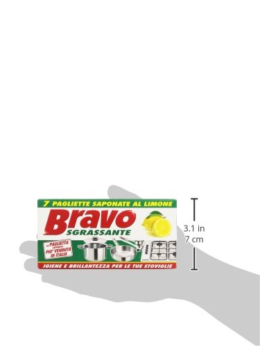 Bravo - Detergente per stoviglie e superfici dure, Sgrassante, al limone - 7 pagliette saponate - [confezione da 2]