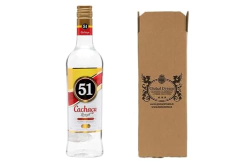 CG94 Cachaça 51 Pirassununga Distillato Brasiliano, 700 ml, 40% Alcol, Bottiglia di Vetro con Confezione Global Dream