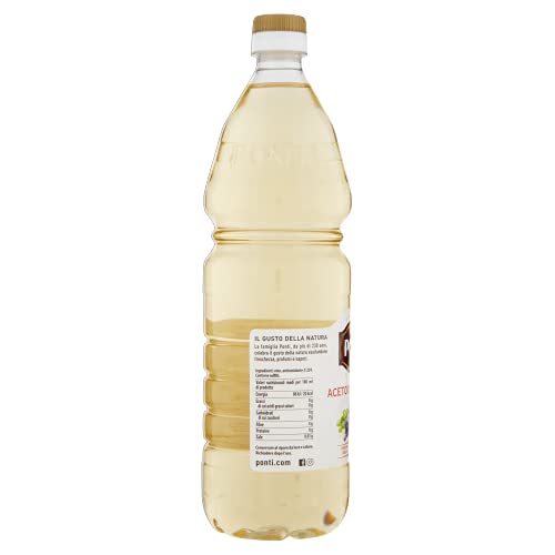 Ponti, Aceto di Vino Classico Bianco, Realizzato con Vini Selezionati, Ideale per Accompagnare Verdure Crude e Cotte, Acidità 6%, 100% Made in Italy, 12 Bottiglie in PET da 1L
