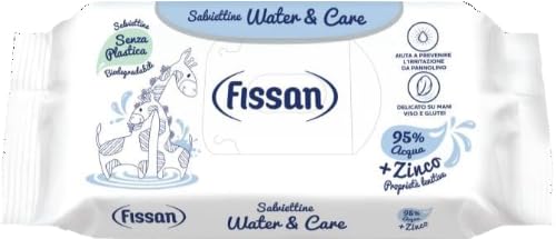 FISSAN - Salviettine Water & Care - Per Neonati E Bambini - Delicate su Mani, Viso e Glutei - 95% Acqua - Con Le Proprietà Lenitive Dello Zinco - 12 Confezioni - 624 Pezzi