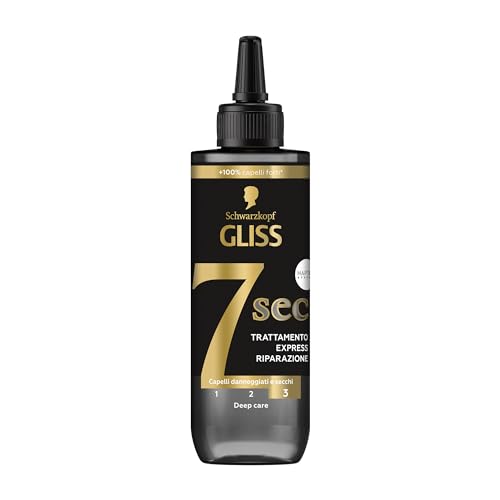 Schwarzkopf Gliss 7 Sec Trattamento Express Riparazione 200ml, Trattamento capelli con Keratina Liquida ed Estratto di Perla Nera, Trattamento alla Cheratina per capelli danneggiati e secchi