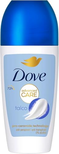 Dove, Deodorante Roll On Advanced Care Talco, Deodorante Antitraspirante, Formula Delicata Con Tripla Azione Idratante, Protezione Fino a 48 Ore, Deodorante Uomo e Donna, 50 ml