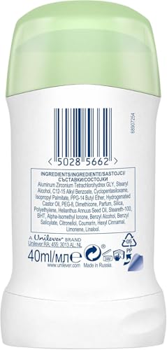 Dove, Deodorante Go Fresh Cetriolo e Tè Verde Stick, Deodorante Antitraspirante, con 1/4 Crema Idratante, Protezione Fino a 48 Ore, con Olio Nutriente, Deodorante Uomo e Donna, 40ml