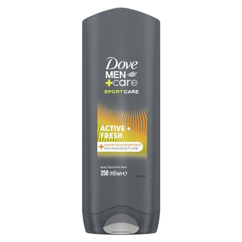 Dove, Doccia Dove Men+Care Sports Active, Docciaschiuma Uomo 3 in 1 Idratante Corpo, Viso e Capelli, con Tecnologia MicroMoisture, Dona 24 Ore di Idratazione, 250 ml