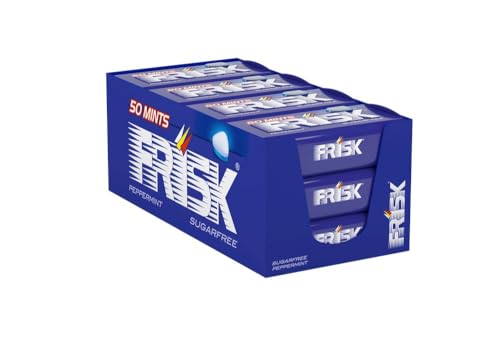 Frisk Peppermint, Caramelle Dure, Gusto Menta, Senza Zucchero, Senza Glutine, Confezione da 12 Astucci in Metallo da 50 Mentine ciascuno, Ottimo da Condividere e per un Momento di Freschezza Immediata