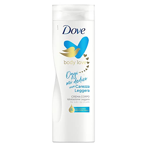 Dove, Crema Corpo Carezza Leggera, Crema Corpo Idratante per Tutti i Tipi di Pelle, Idratazione Profonda per 48h, Assorbimento Rapido, con Ceramide Restoring Serum, Dermatologicamente Testata, 400ml