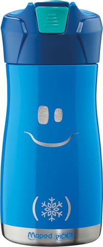 Maped Picnik Concept Kids - Borraccia per bambini con cannuccia - Apertura automatica con pulsante - Facile da pulire - Corpo in acciaio inossidabile - Blu - 430 ml 871203