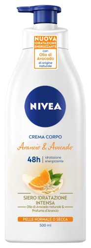 NIVEA Crema Corpo Arancio e Avocado Pump da 500 ml, Crema Corpo Energizzante per Pelli Normali e Secche, Crema Corpo Idratante con Olio di Avocado e Profumo d'Arancio
